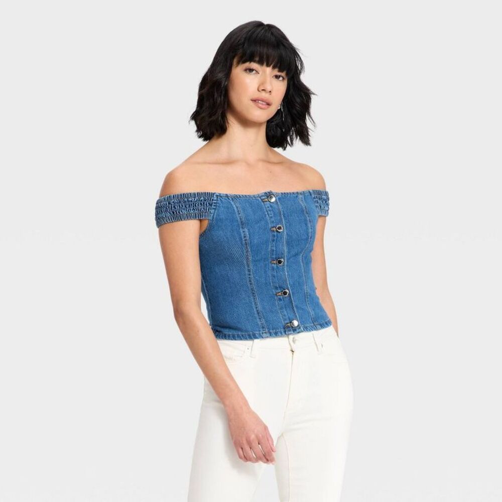Universal Thread - Women's Off the Shoulder Denim Top - Universal Thr Dark Wash